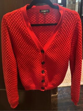 Surface to Air Paris Red Textured 100% Merino Wool Button Front Cardigan